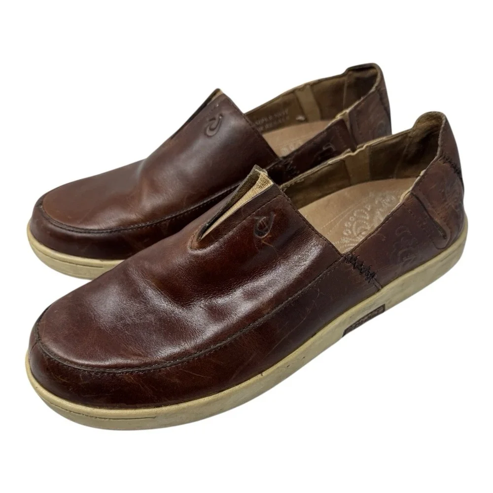 OluKai 🔥Kama'aina‎ 🤑Classic Slip-On Loafer Tooled Leather 9 Shoes Rare Sample